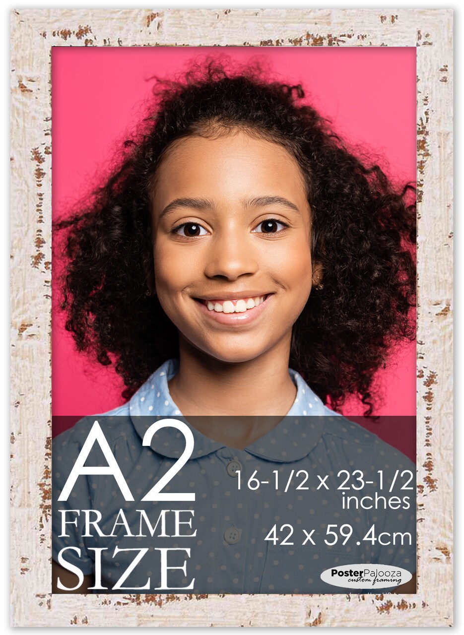 Photo Size Shabby Chic White Picture Frame - UV Acrylic, Foam Board Backing, Hanging Hardware